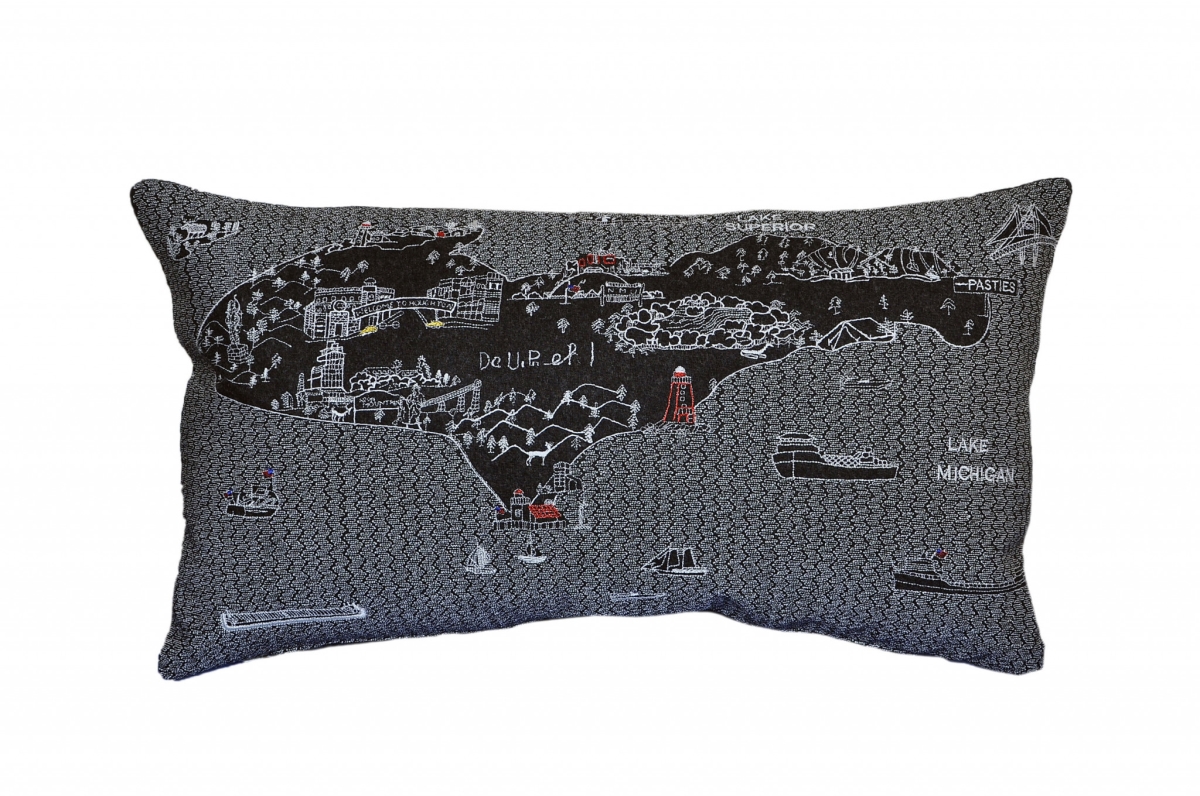 24 in. Michigan Upper Peninsula Nighttime Skyline Lumbar Decorative Pillow, Black & Grey