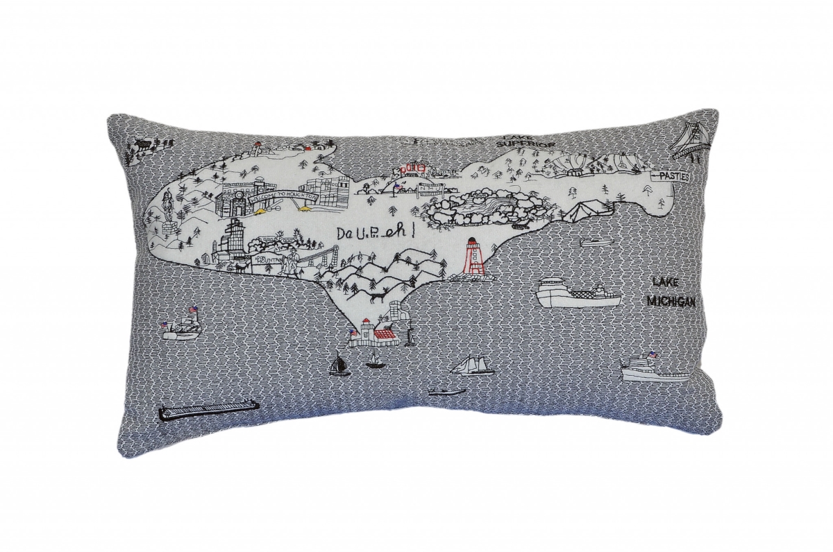 24 in. Michigan Upper Peninsula Daylight Skyline Lumbar Decorative Pillow, White