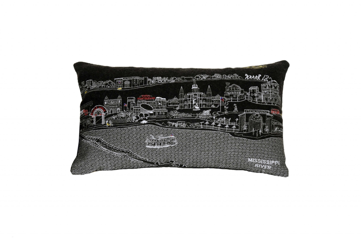 24 in. New Orleans Nighttime Skyline Lumbar Decorative Pillow, Black & Grey
