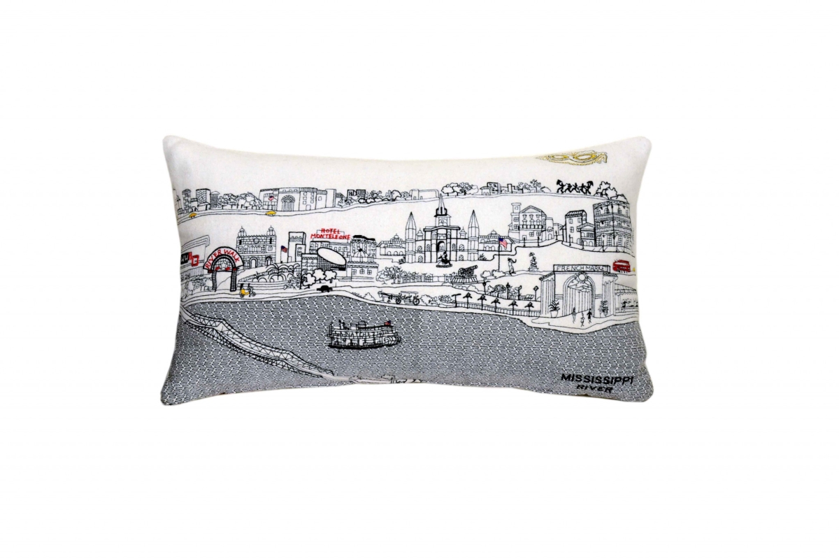 24 in. New Orleans Daylight Skyline Lumbar Decorative Pillow, White