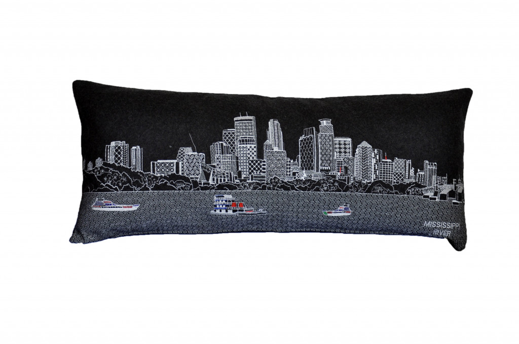 35 in. Minneapolis Nighttime Skyline Lumbar Decorative Pillow, Black & Grey