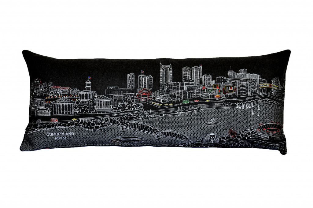 35 in. Nashville Nighttime Skyline Lumbar Decorative Pillow, Black & Grey