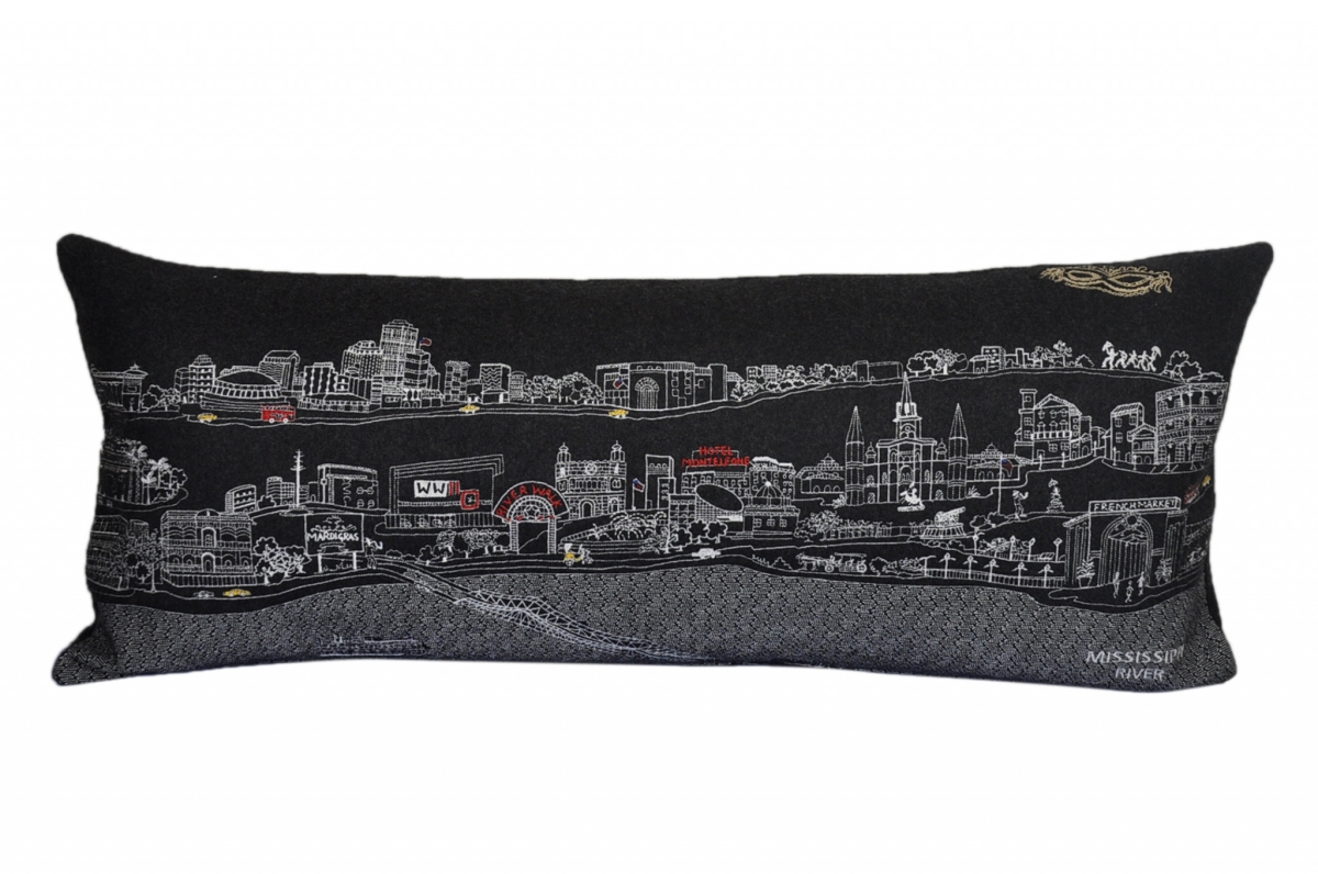 35 in. New Orleans Nighttime Skyline Lumbar Decorative Pillow, Black & Grey