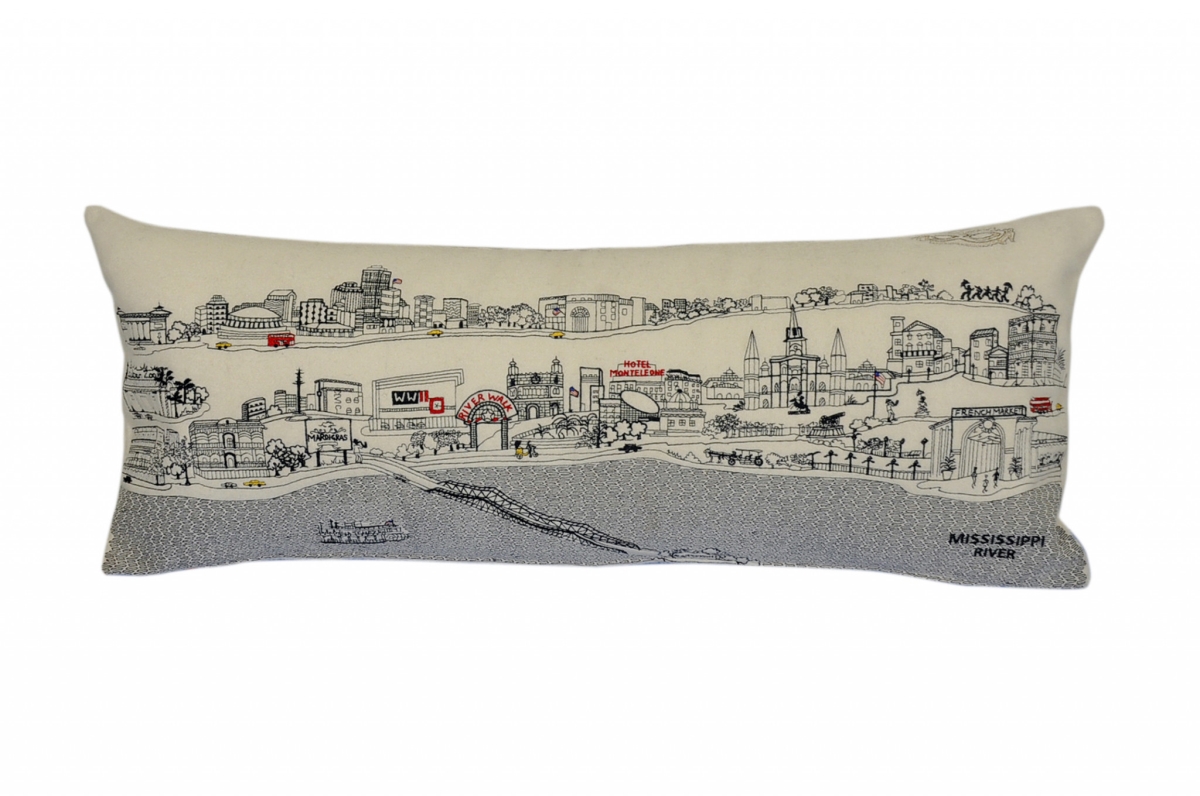 35 in. New Orleans Daylight Skyline Lumbar Decorative Pillow, White