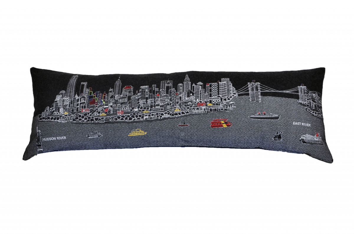 45 in. Nyc Nighttime Skyline Lumbar Decorative Pillow, Black, Grey & White