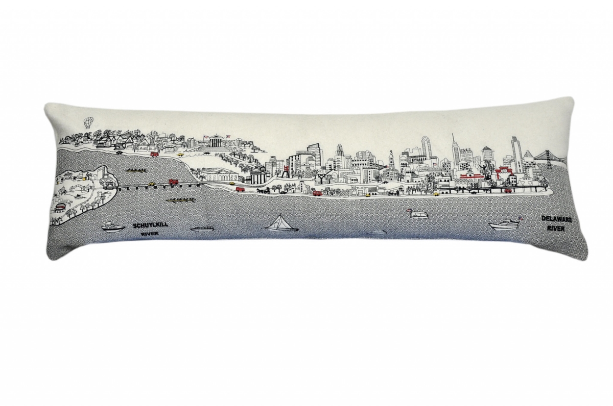 45 in. Philadelphia Daylight Skyline Lumbar Decorative Pillow, White