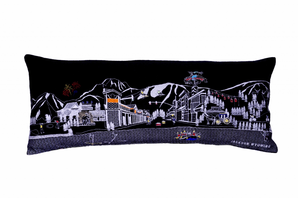 35 in. Jackson Nighttime Skyline Lumbar Decorative Pillow, Black & Grey