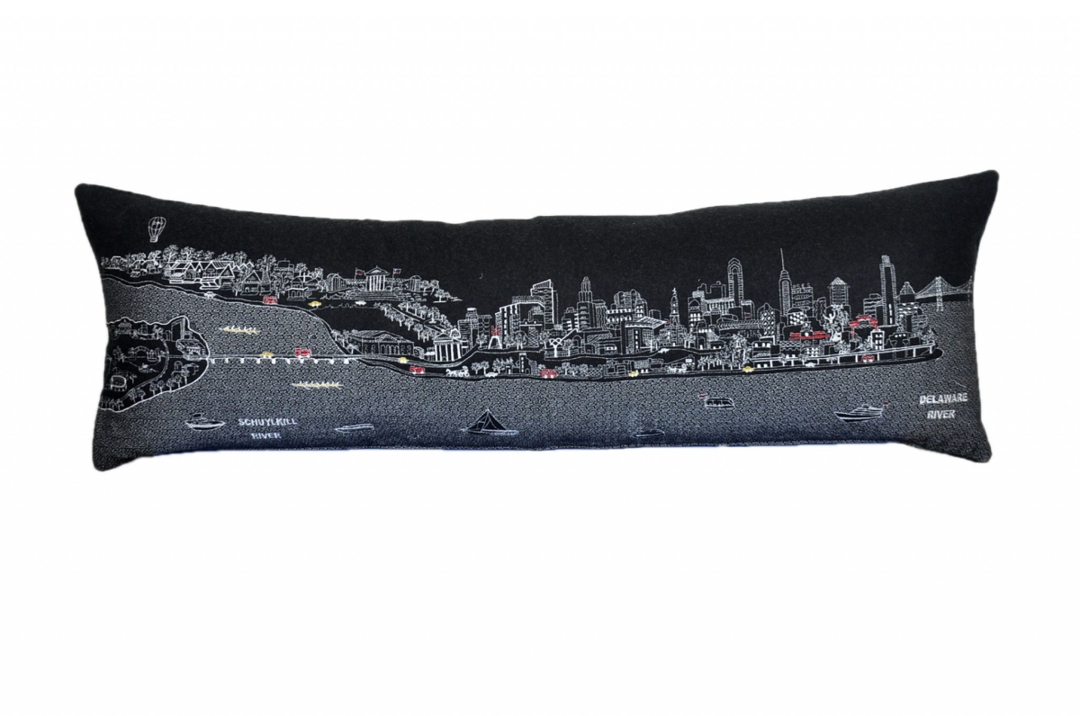 45 in. Philadelphia Nighttime Skyline Lumbar Decorative Pillow, Black & Grey