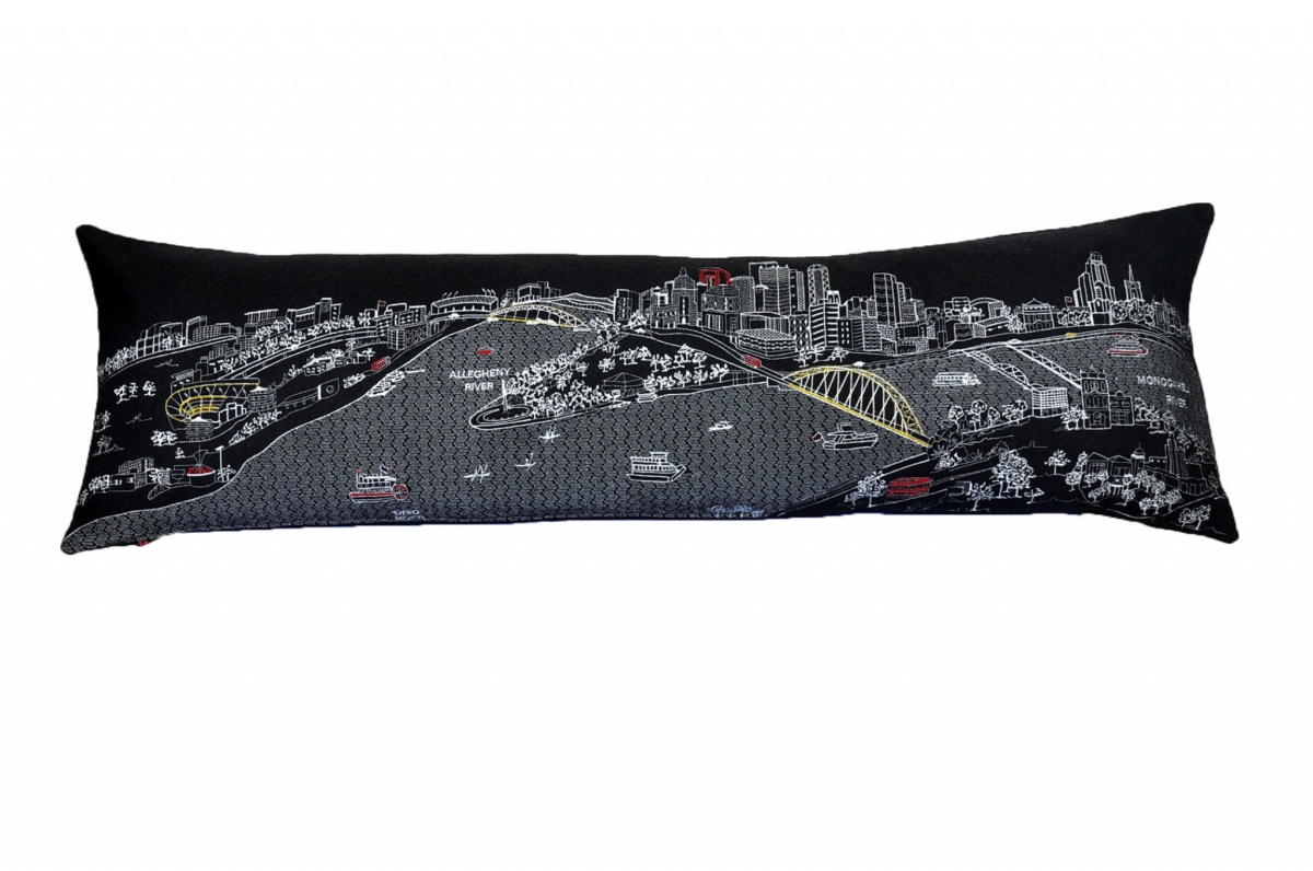 45 in. Pittsburgh Nighttime Skyline Lumbar Decorative Pillow, Black & Grey