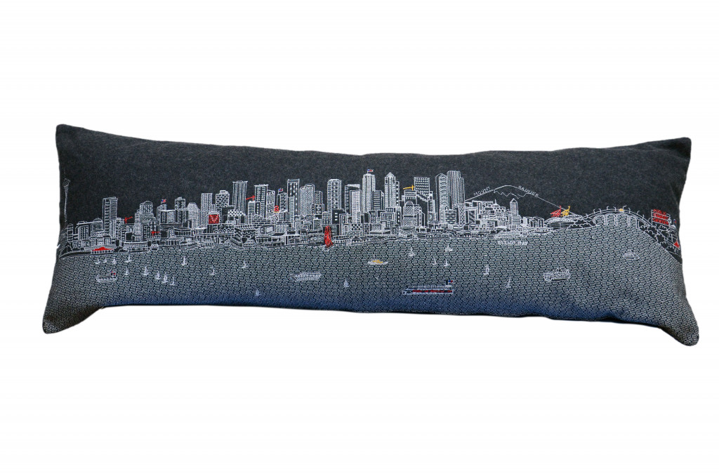45 in. Seattle Nighttime Skyline Lumbar Decorative Pillow, Black & Grey
