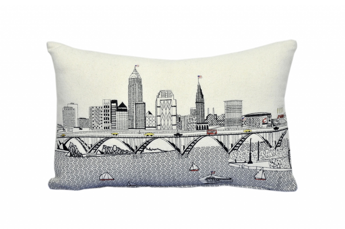 24 in. Cleveland Daylight Skyline Lumbar Decorative Pillow, White