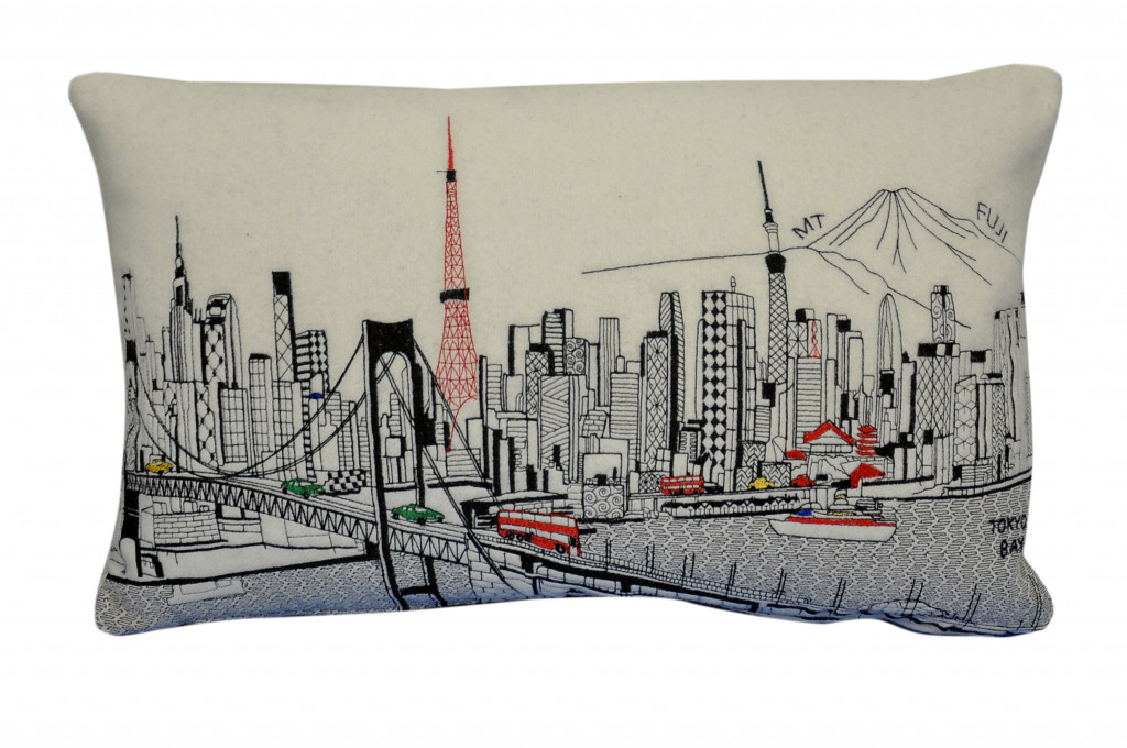24 in. Tokyo Daylight Skyline Lumbar Decorative Pillow, White