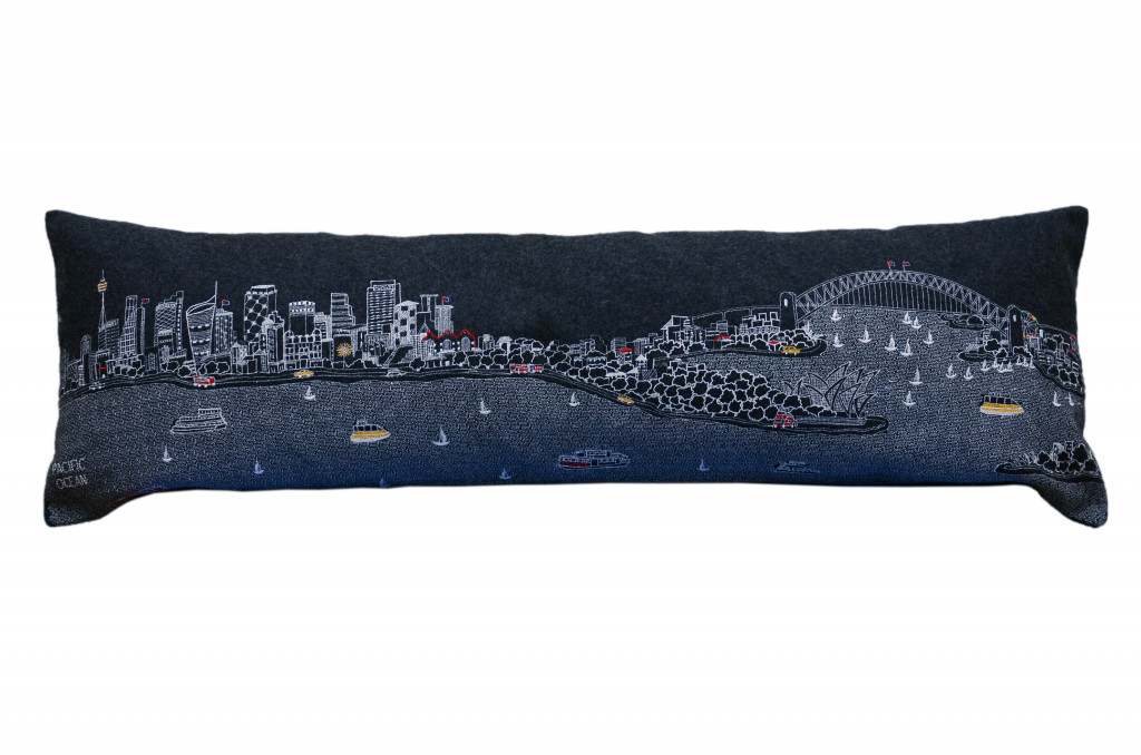 35 in. Sydney Nighttime Skyline Lumbar Decorative Pillow, Black & Grey