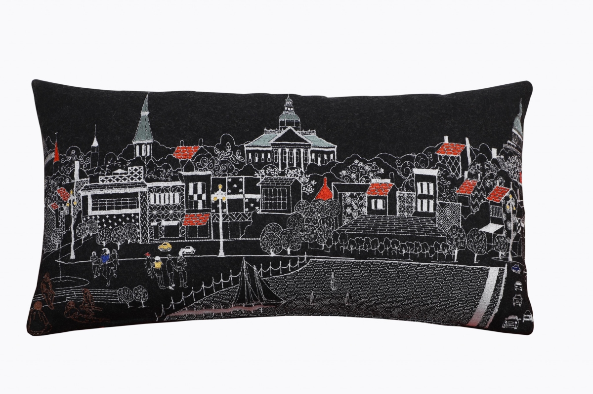 24 in. Annapolis Nighttime Skyline Lumbar Decorative Pillow, Black & Grey