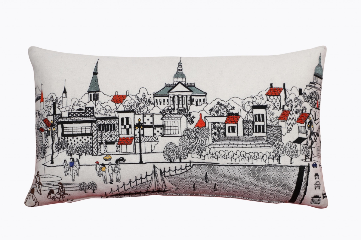 24 in. Annapolis Daylight Skyline Lumbar Decorative Pillow, White