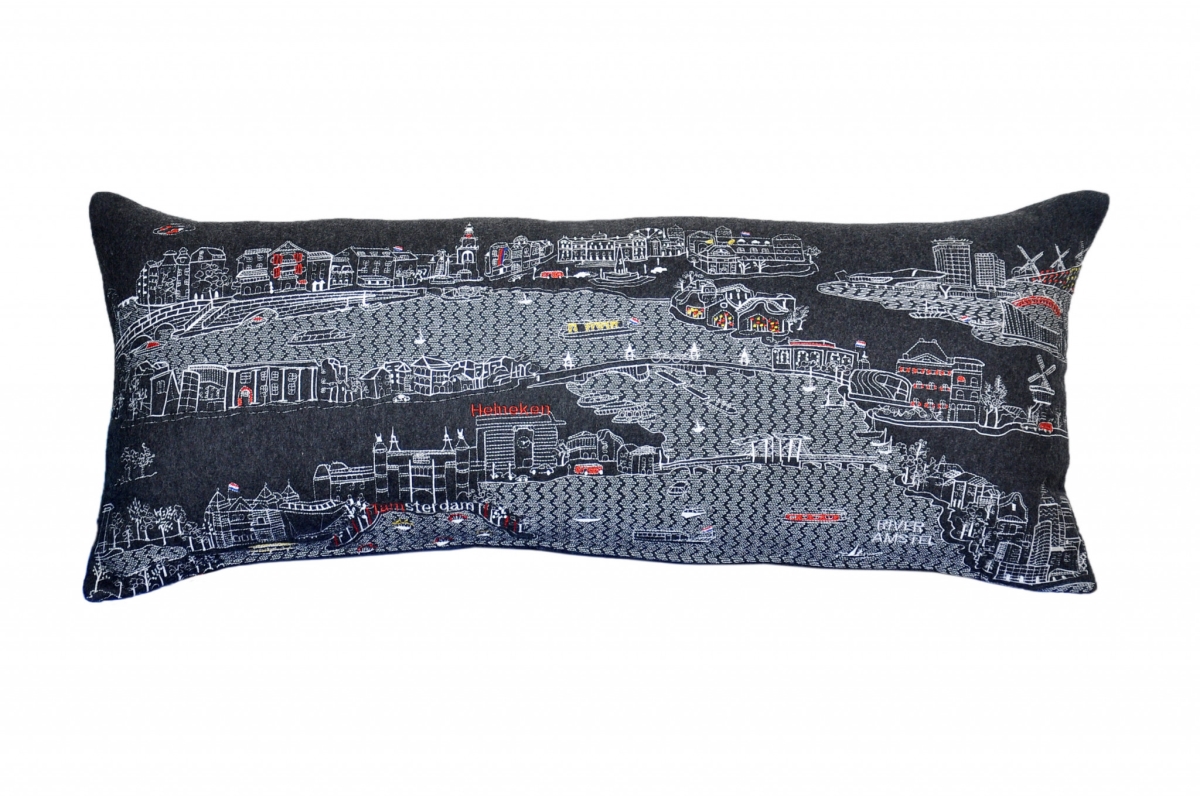 35 in. Amsterdam Nighttime Skyline Lumbar Decorative Pillow, Black & Grey