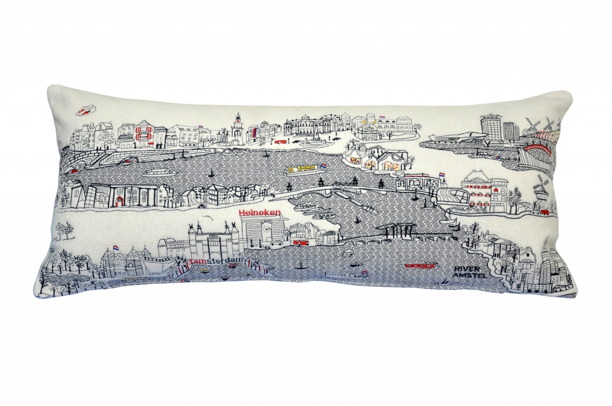 35 in. Amsterdam Daylight Skyline Lumbar Decorative Pillow, White