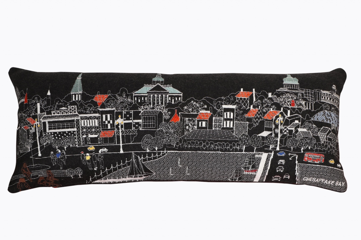 35 in. Annapolis Nighttime Skyline Lumbar Decorative Pillow, Black & Grey