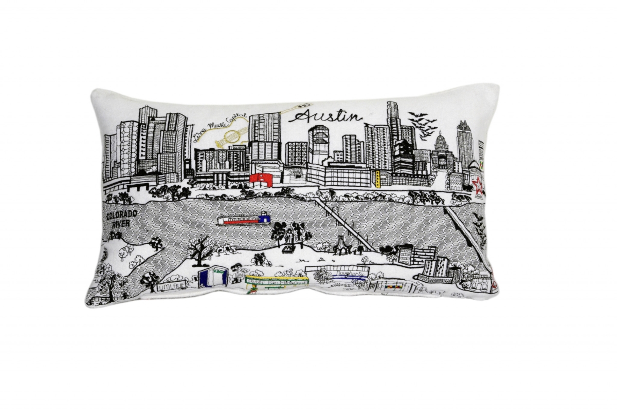 24 in. Atlanta Daylight Skyline Lumbar Decorative Pillow, White