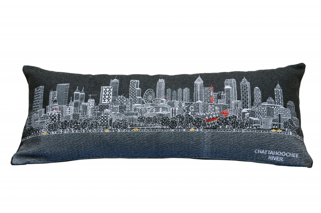 35 in. Atlanta Nighttime Skyline Lumbar Decorative Pillow, Black & Grey