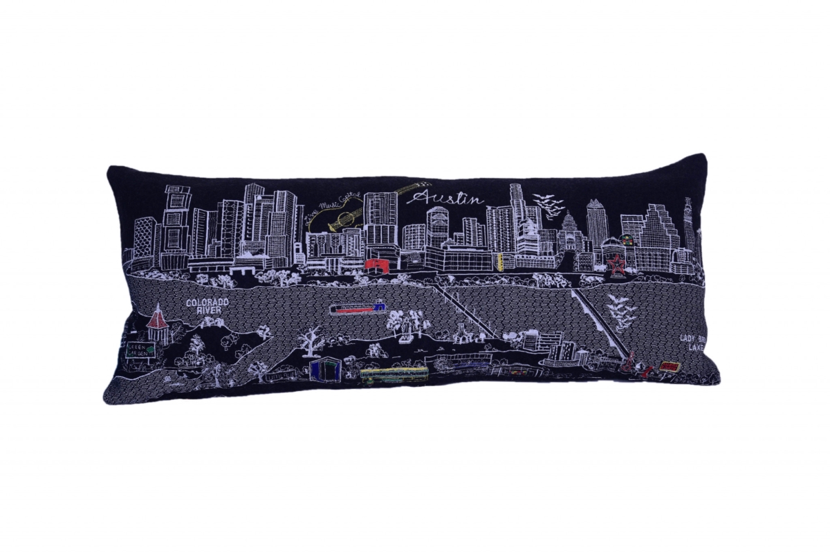 35 in. Austin Nighttime Skyline Lumbar Decorative Pillow, Black & Grey