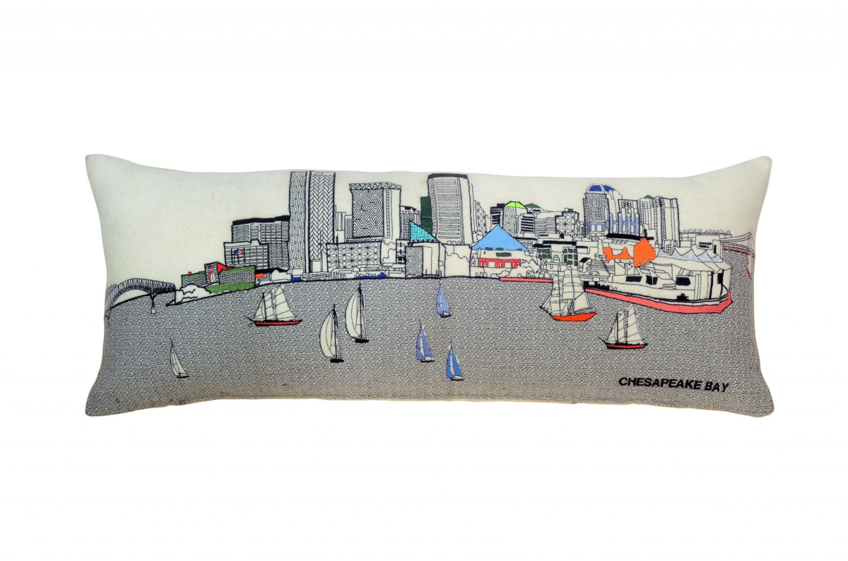 35 in. Baltimore Daylight Skyline Lumbar Decorative Pillow, White