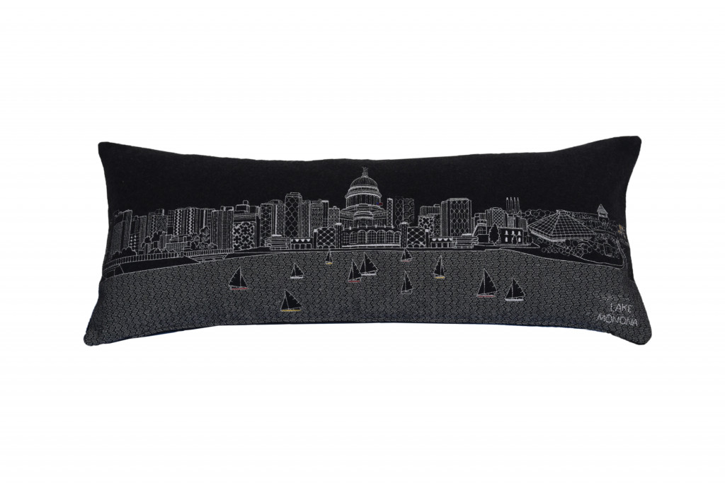 35 in. Madison Nighttime Skyline Lumbar Decorative Pillow, Black & Grey