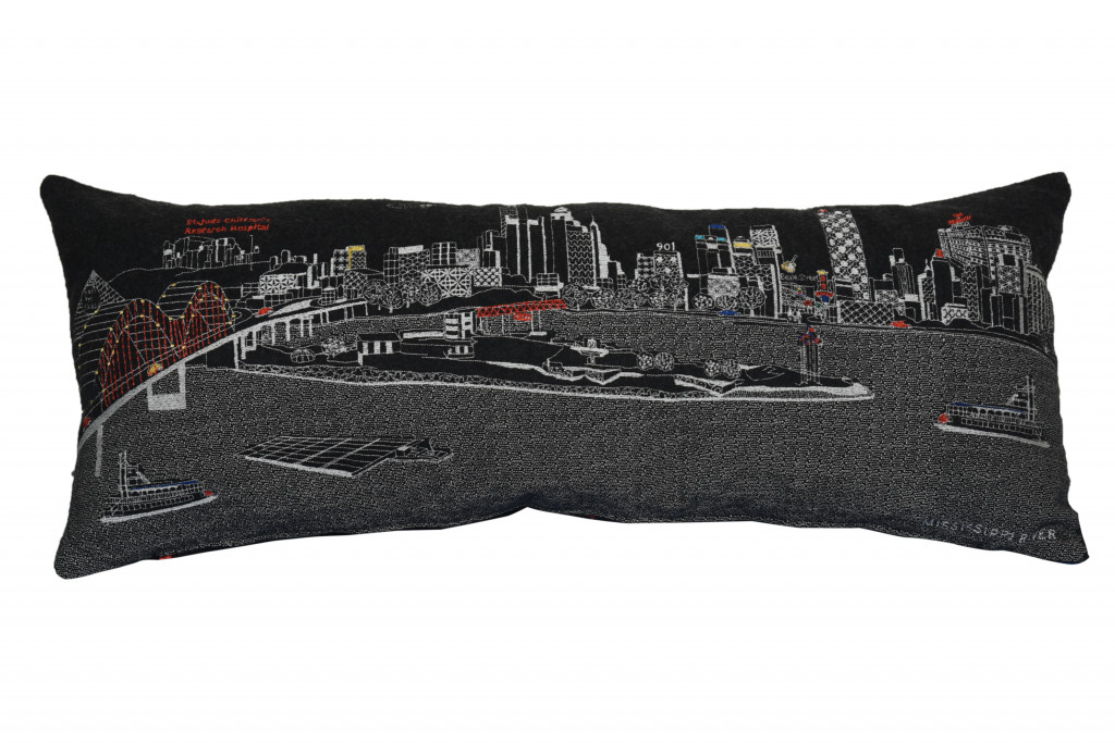 35 in. Memphis Nighttime Skyline Lumbar Decorative Pillow, Black & Grey