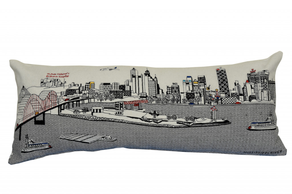 35 in. Memphis Daylight Skyline Lumbar Decorative Pillow, White