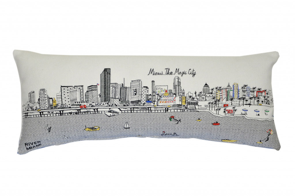 35 in. Miami Daylight Skyline Lumbar Decorative Pillow, White