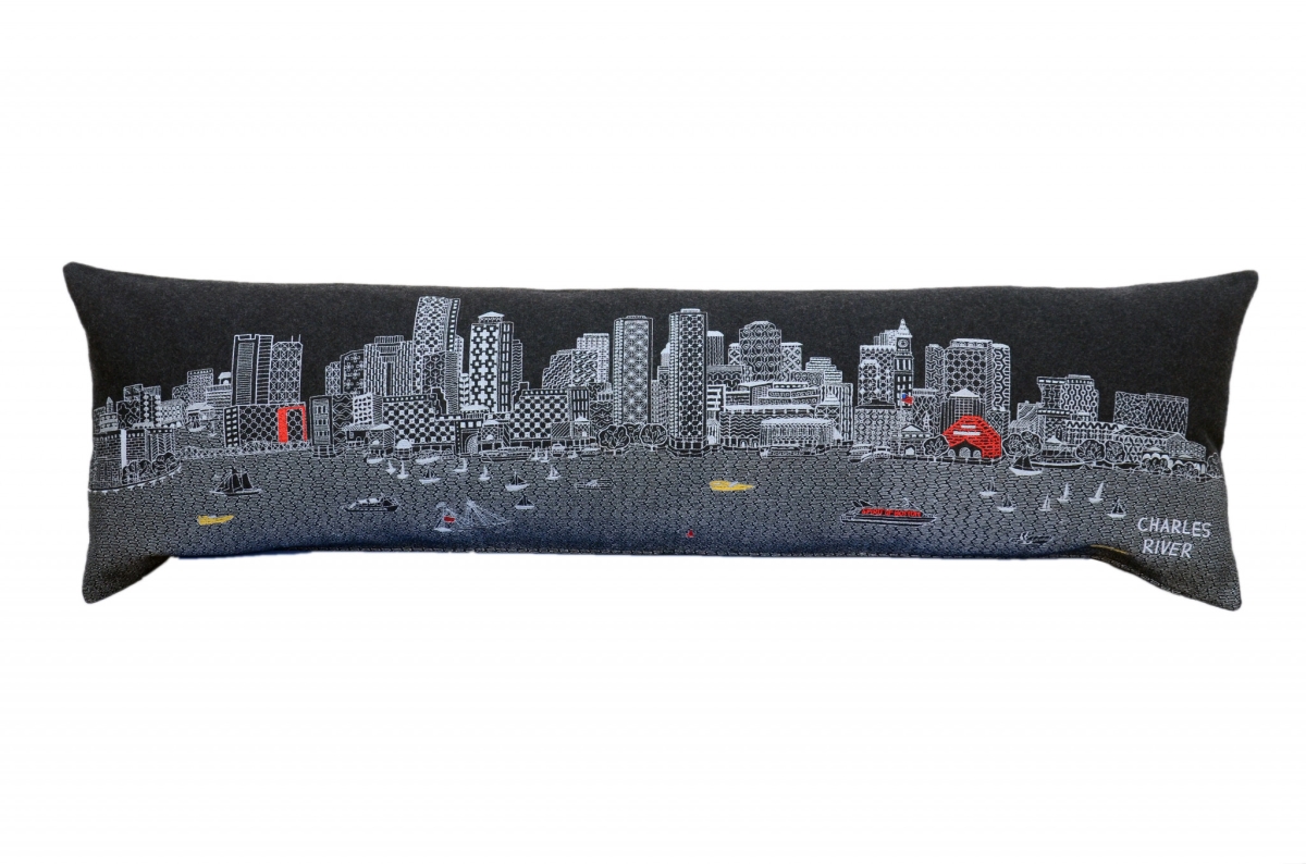 45 in. Boston Nighttime Skyline Lumbar Decorative Pillow, Black & Grey