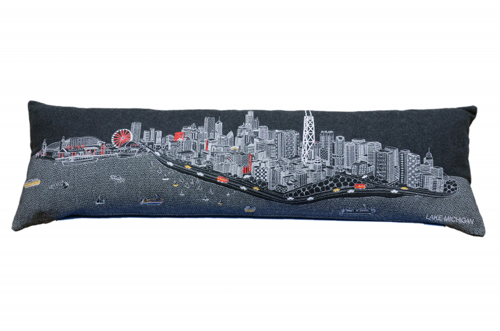 45 in. Chicago Nighttime Skyline Lumbar Decorative Pillow, Black & Grey