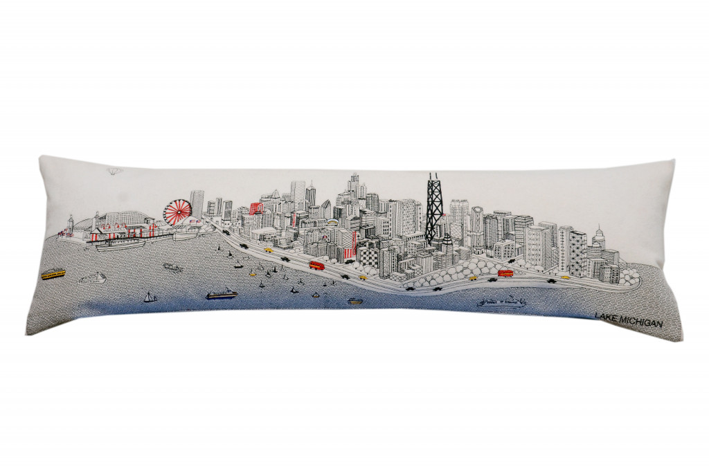 45 in. Chicago Daylight Skyline Lumbar Decorative Pillow, White