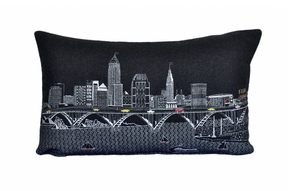 24 in. Cleveland Nighttime Skyline Lumbar Decorative Pillow, Black & Grey