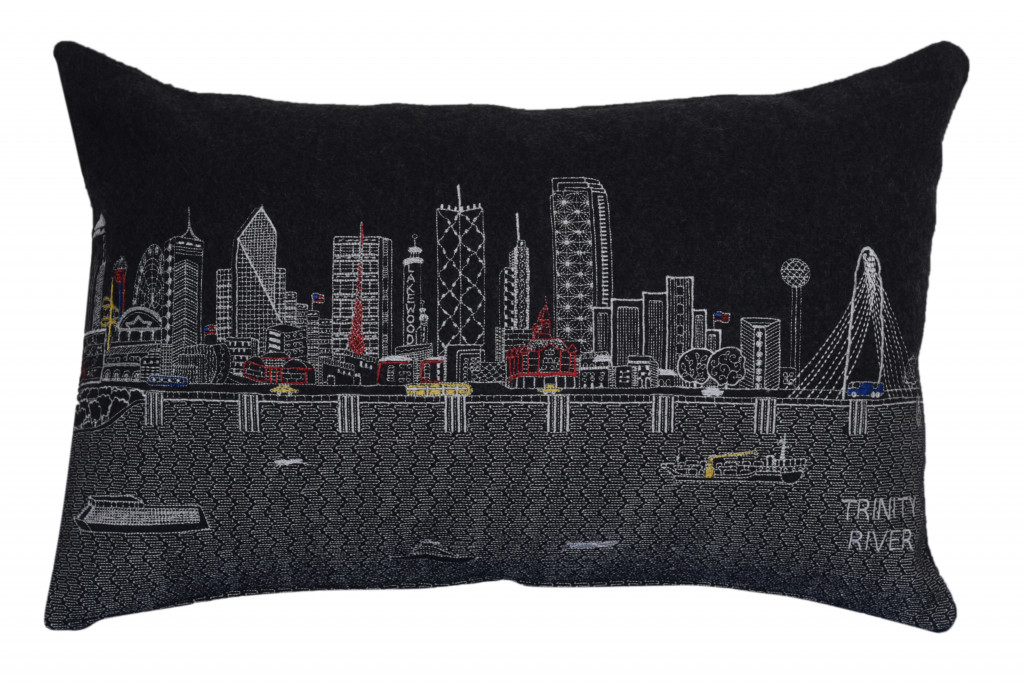 24 in. Dallas Nighttime Skyline Lumbar Decorative Pillow, Black & Grey