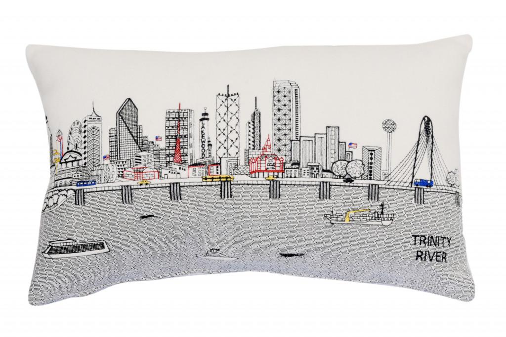 24 in. Dallas Daylight Skyline Lumbar Decorative Pillow, White