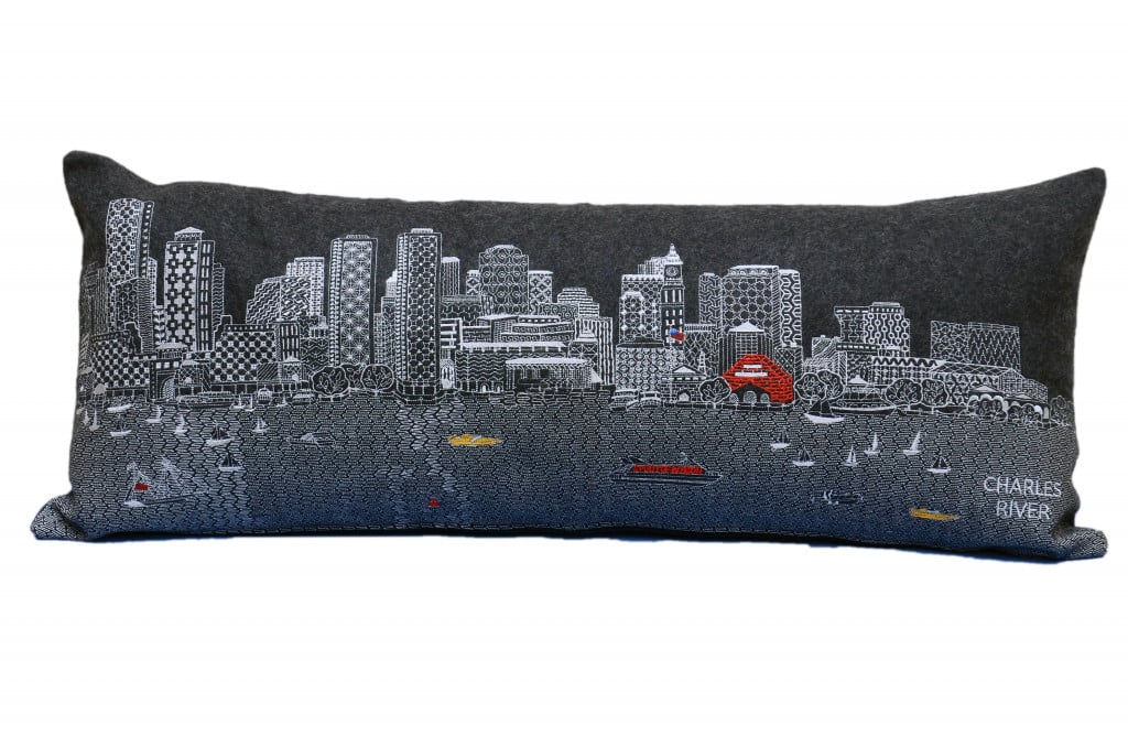 35 in. Boston Nighttime Skyline Lumbar Decorative Pillow, Black & Grey