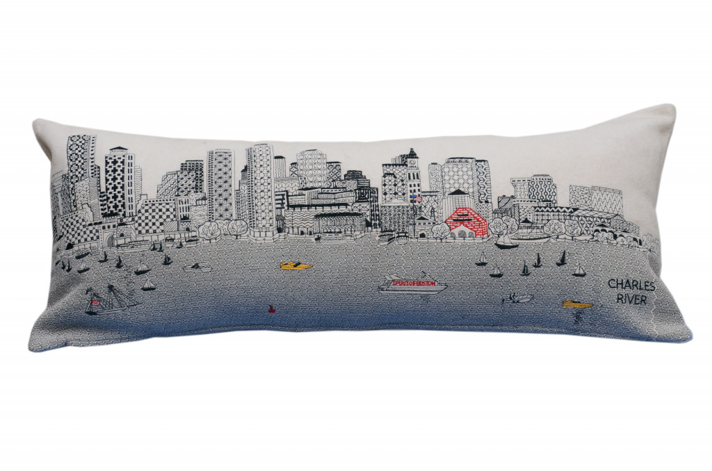 482542 35 in. Boston Daylight Skyline Lumbar Decorative Pillow, White