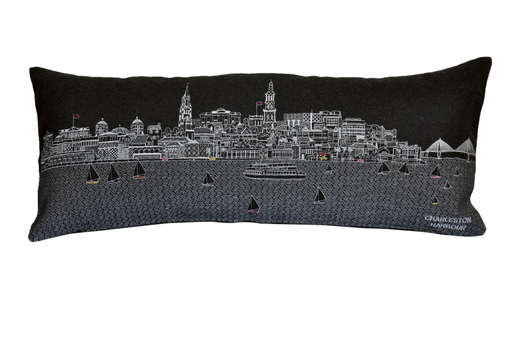 35 in. Charleston Nighttime Skyline Lumbar Decorative Pillow, Black & Grey