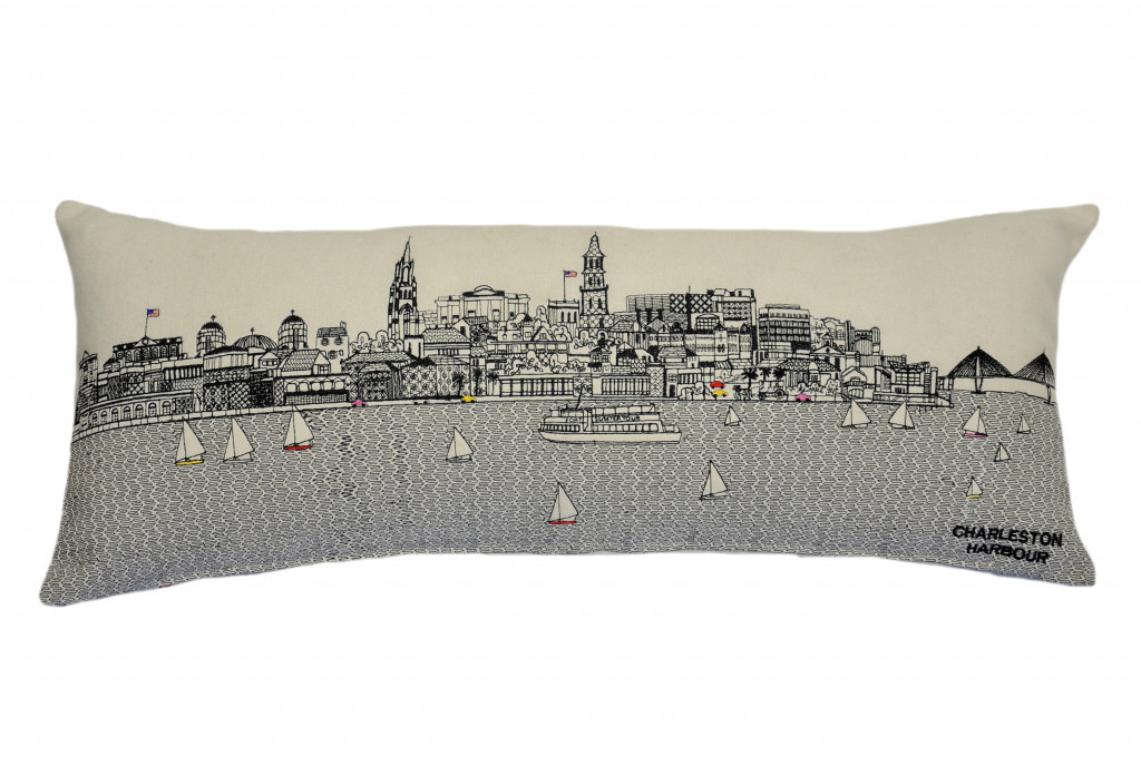 35 in. Charleston Daylight Skyline Lumbar Decorative Pillow, White