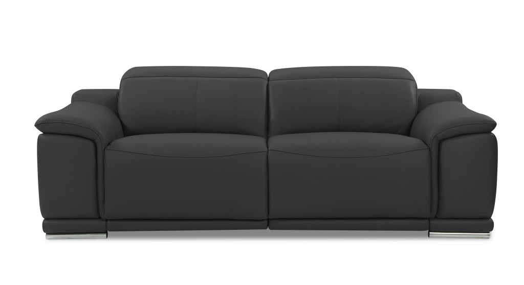 86 in. Genuine Leather Reclining Sofa, Dark Gray