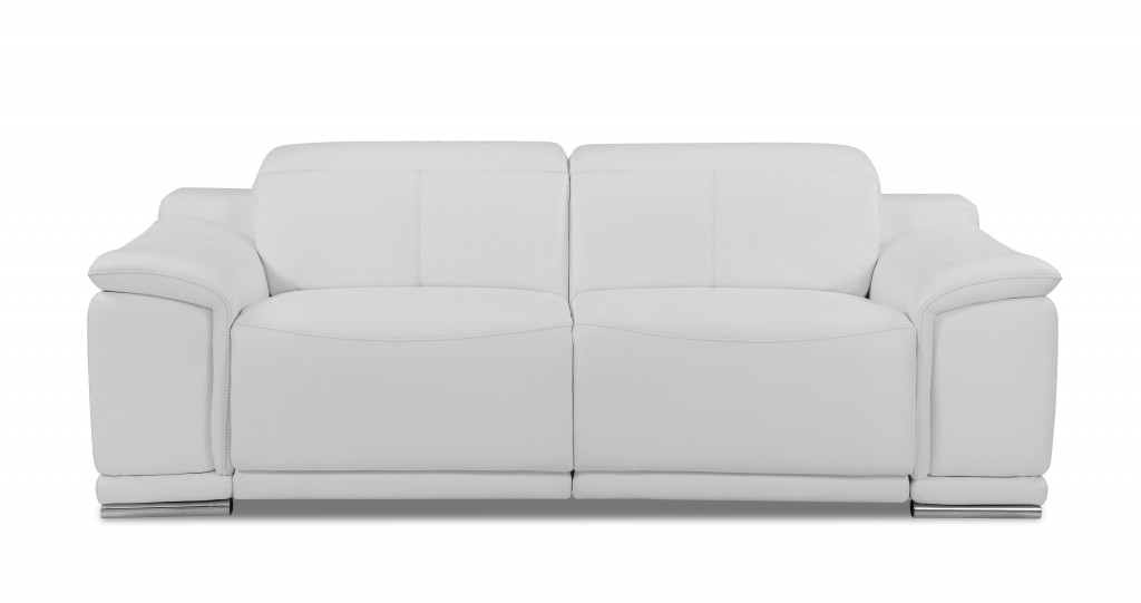 86 in. Genuine Leather Reclining Sofa, White