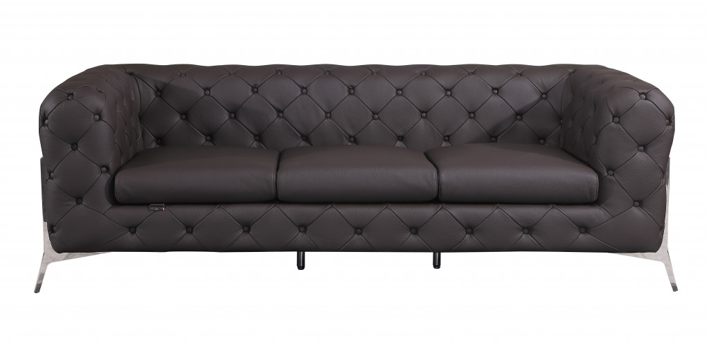 93 in. Genuine Leather Standard Sofa, Brown