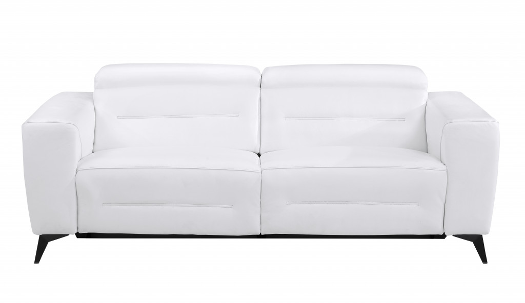 482210 83 in. Italian Leather Reclining Sofa, White -  HomeRoots