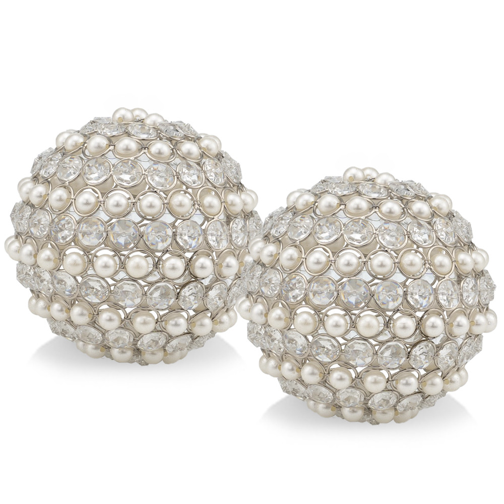 5 in. Faux Crystal Decorative Orb Sculptures, Silver & Clear - Set of 2