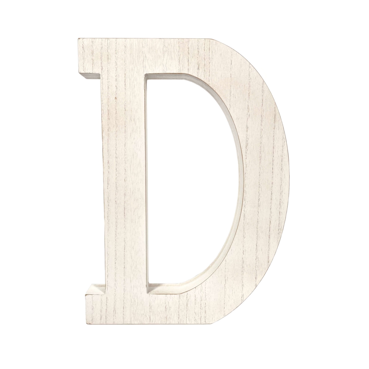 16 in. Distressed Wooden Initial Letter D Sculpture, White Wash