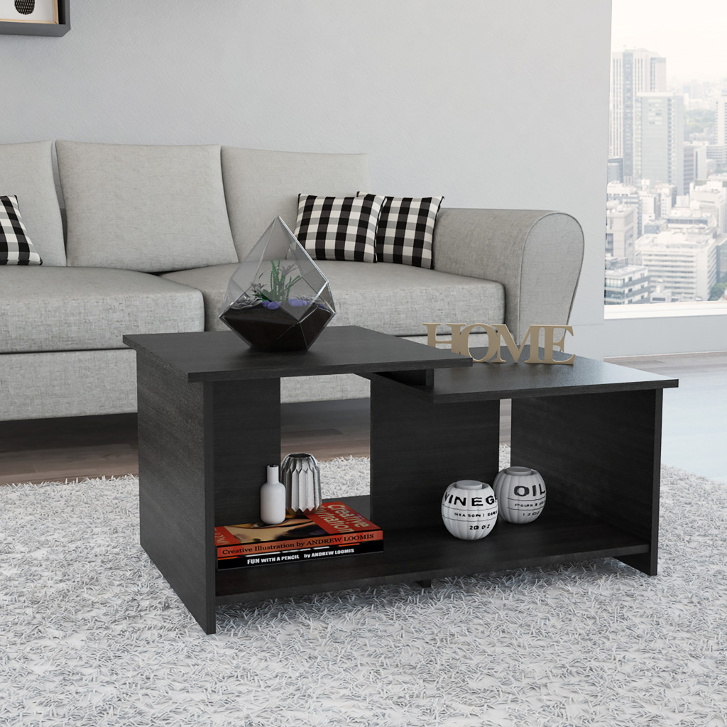 35 in. Manufactured Wood Rectangular Coffee Table, Black