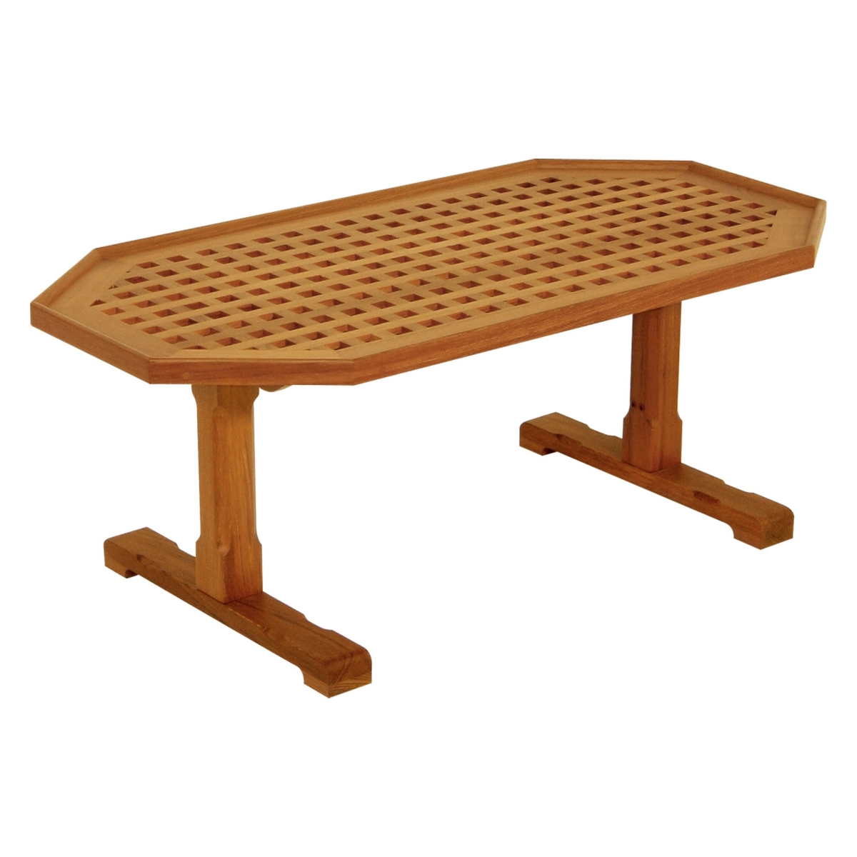 479018 19 in. Solid Teak Wood Hexagonal Coffee Table, Brown