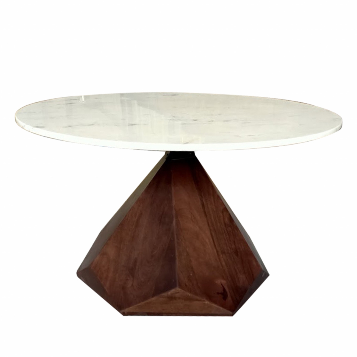 482664 32 in. Solid Wood & Marble Geo Coffee Table, Brown & White