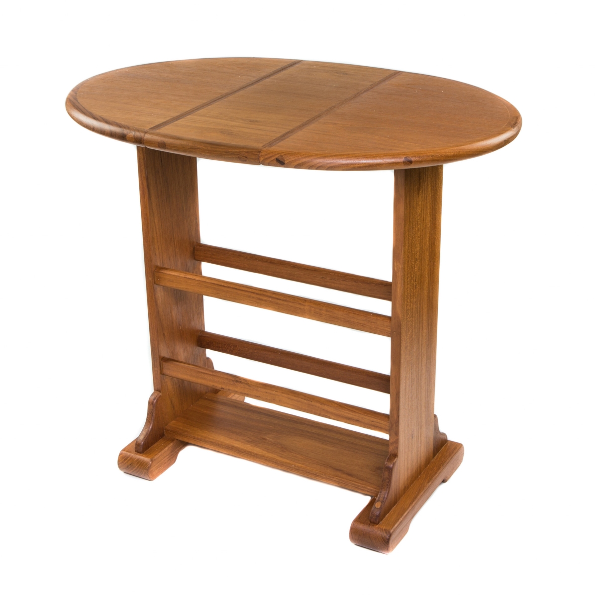 479017 21 in. Solid Wood Oval Drop Leaf End Table, Brown